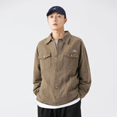 Unisex Jacket Retro Overalls Style Jacket Men's Large Loose Pockets Turn-down Collar Coat